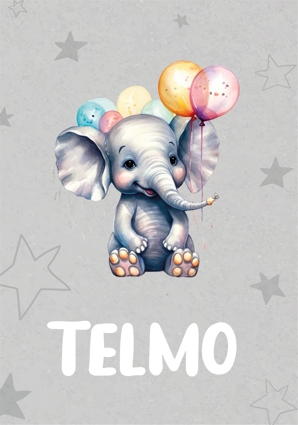 Baby elefant med ballon med navn - TenStickers