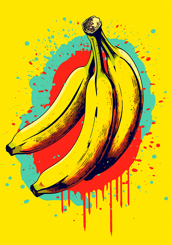 Tre bananer pop art-plakat - TenStickers