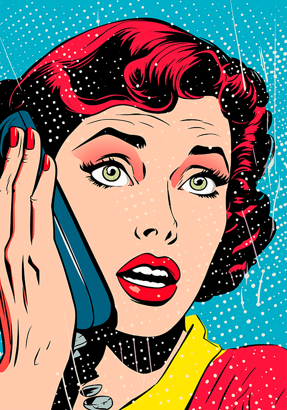 Kvinde i telefonen pop art-plakat - TenStickers