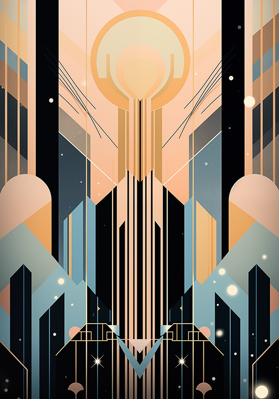 Lyserøde og blå former Art Déco-plakat - TenStickers