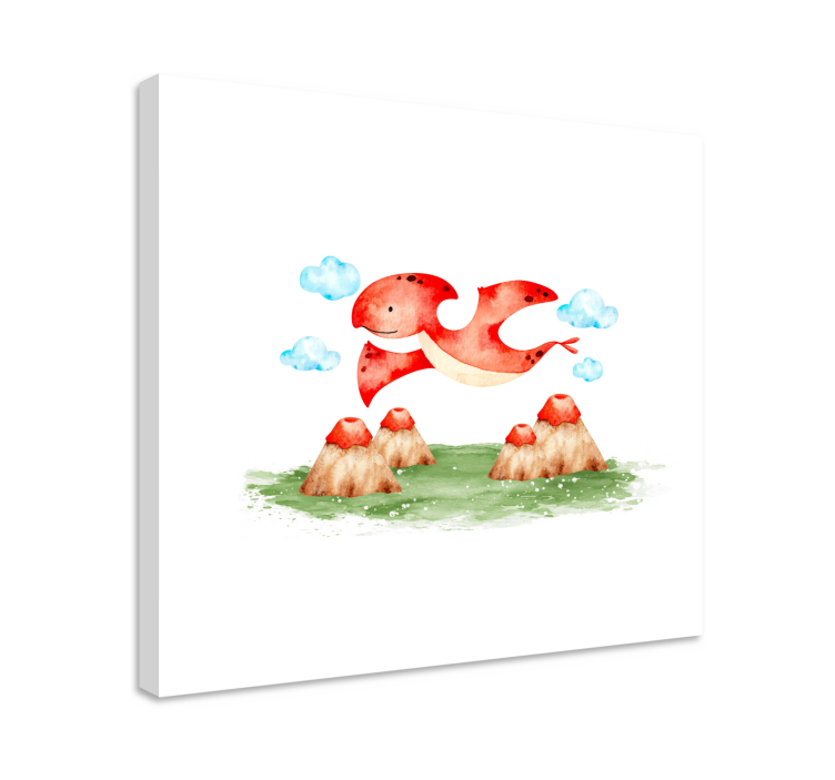 Dinosaur lærredsbillede af flyvende rød skabning - TenStickers