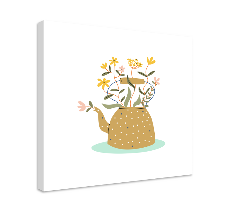 Blomster og planter lærredsbillede tepotte med blomster - TenStickers