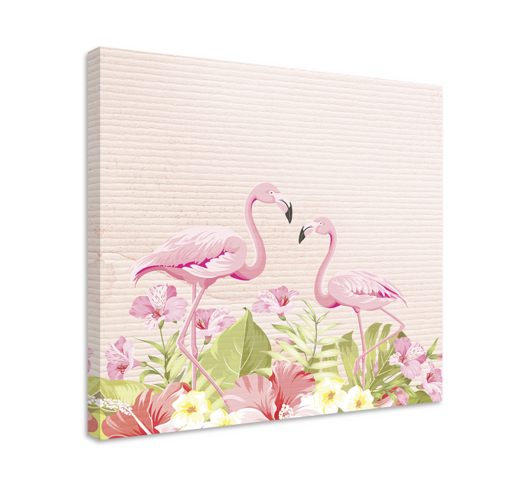 Blomster og planter lærredsbillede med flamingoer - TenStickers