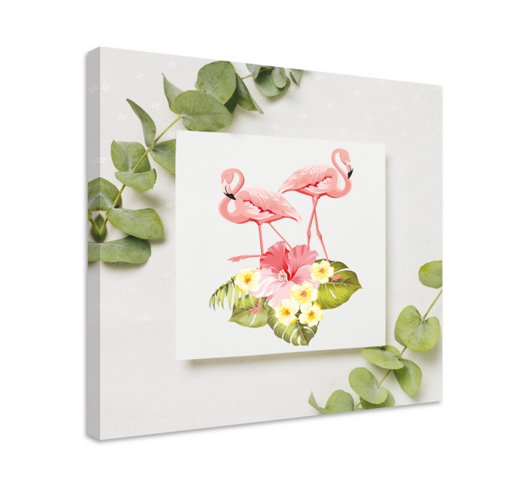 Flamingoer og hibiscus blomster og planter lærredsbillede - TenStickers