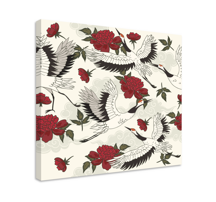 Mandala lærredsbillede traner og blomster - TenStickers