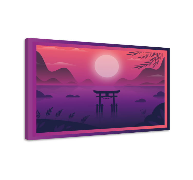 Solnedgang torii gate oriental lærredsbillede - TenStickers