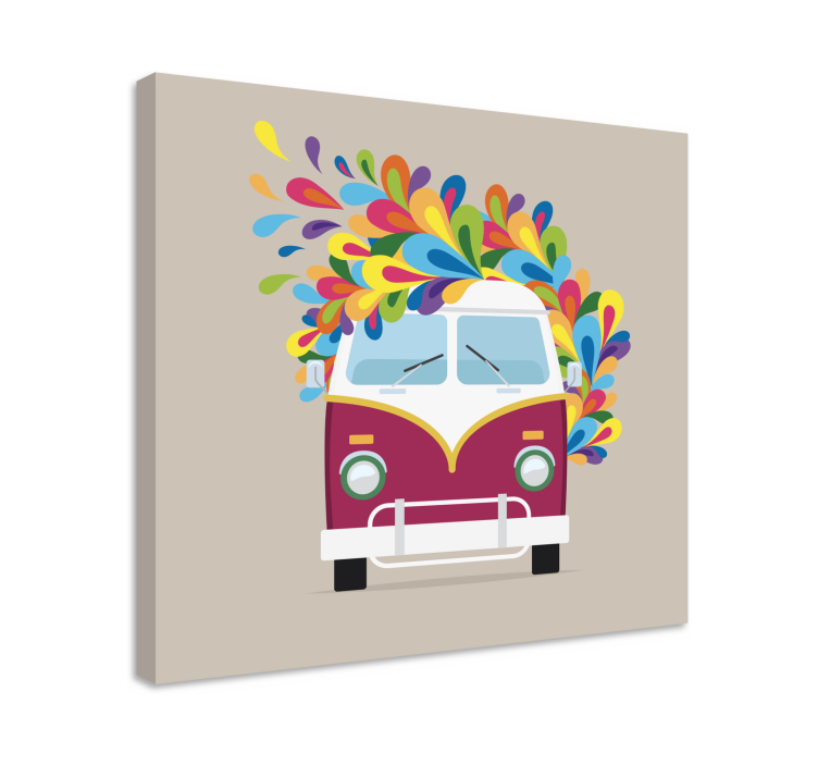 Hippie bus drypper farverig maling retro lærred - TenStickers