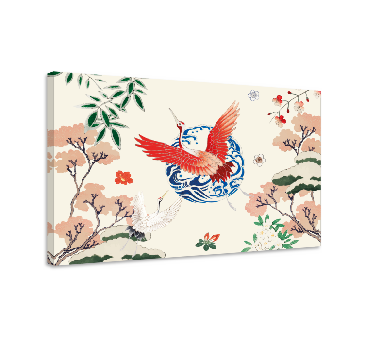 Chinoiserie rødt retro lærred - TenStickers
