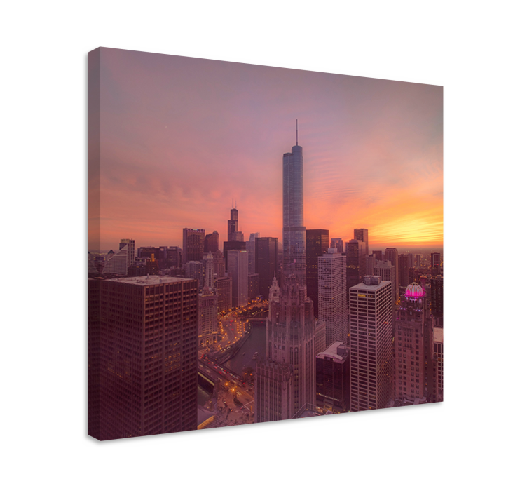 Chicago skyline solnedgang by lærredsbillede - TenStickers