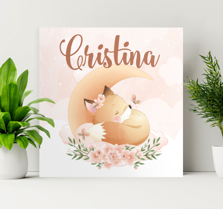 Sød ræv til pige med navn tilpasset lærred - TenStickers