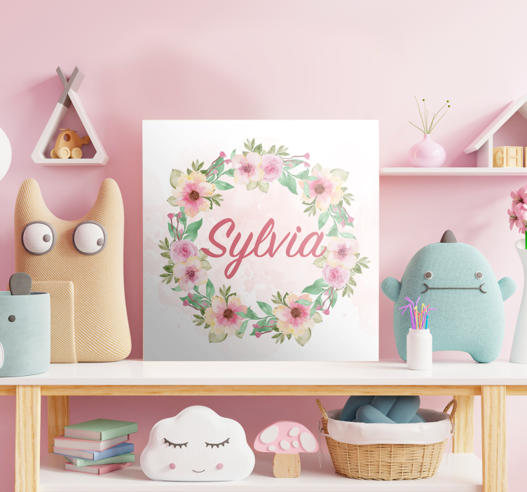 Akvarel forårsblomster med navn lærredsbillede - TenStickers