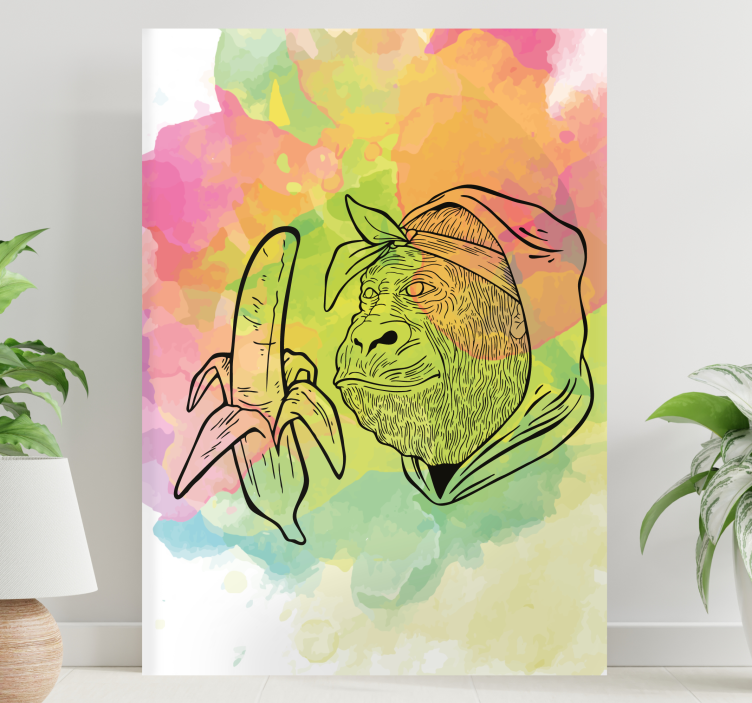 Alfabet lærredsbillede gorilla holder banan - TenStickers