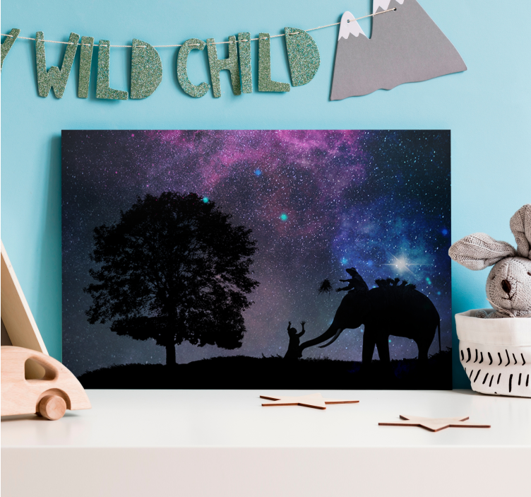 Børns interaktion med elefant lærredsbillede - TenStickers