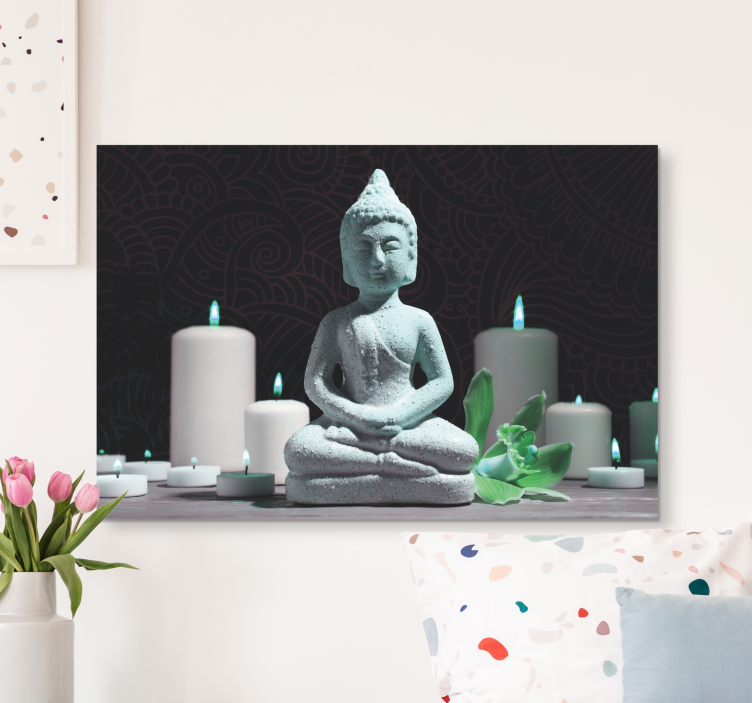 Buddha lærredsbillede med meditationsstatue - TenStickers