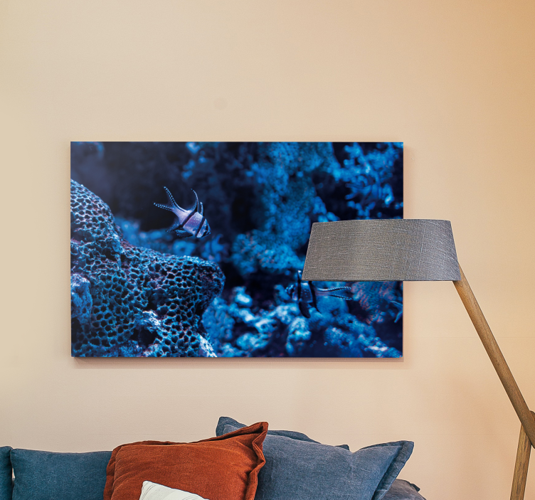 Detaljerede blå koraller fisk lærred - TenStickers