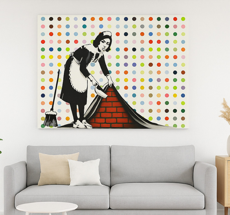 Farverig fejning under gulvtæppet kunst lærredsbillede - TenStickers