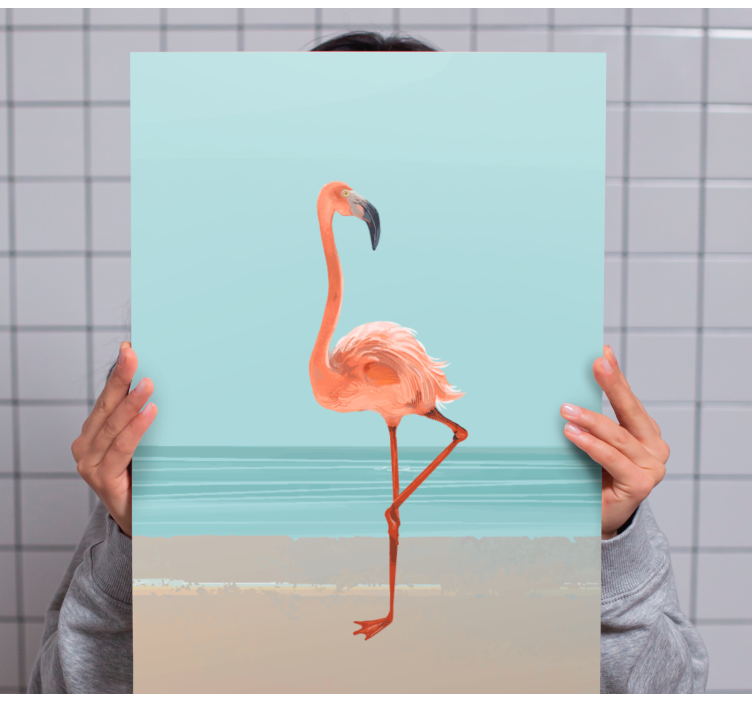 Flamingo billede på sand lærred væg kunst - TenStickers