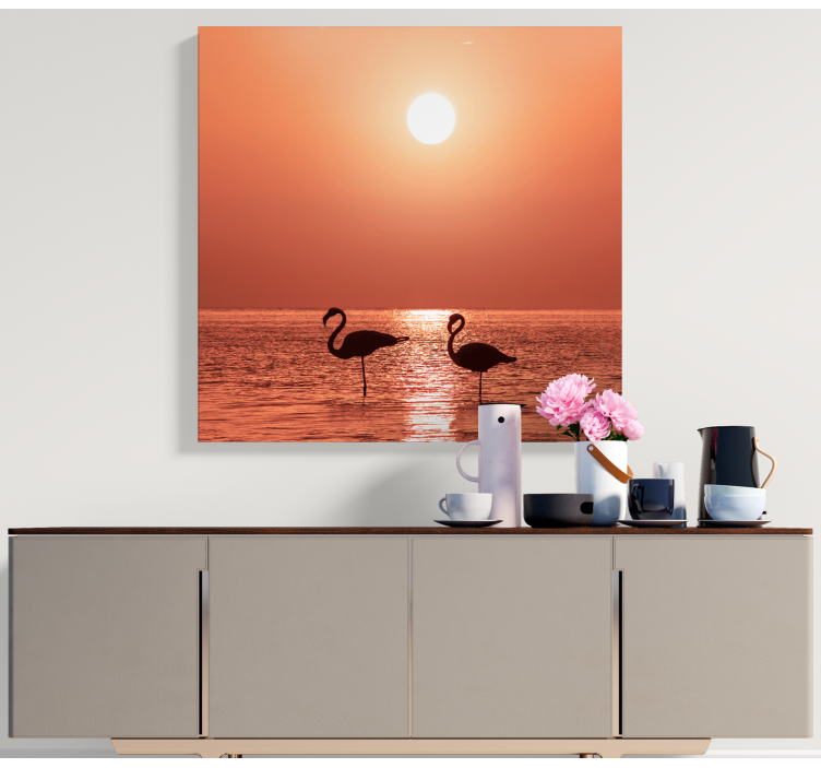 Dejlig flamingo med solnedgang lærred billeder kunst - TenStickers