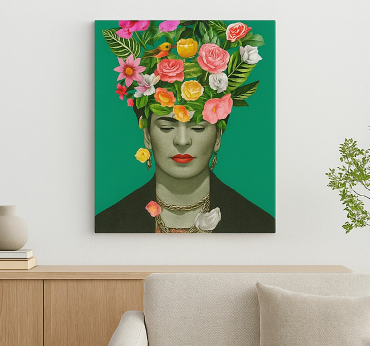 Frida kahlo farverige blomster kunst lærredsbillede - TenStickers