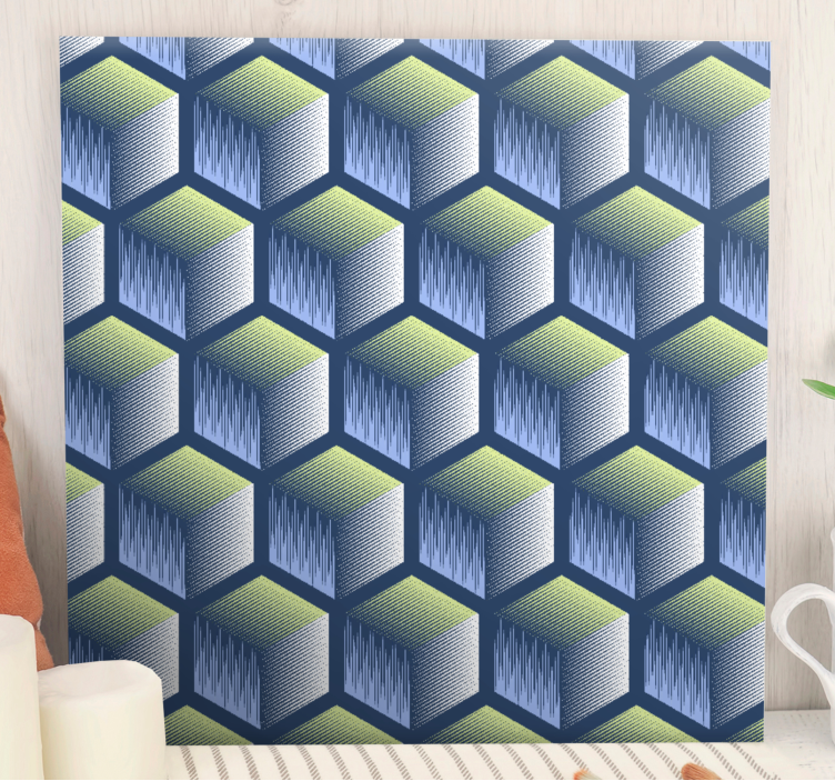 Geometrisk lærredsbillede hexagonal kube mønster - TenStickers