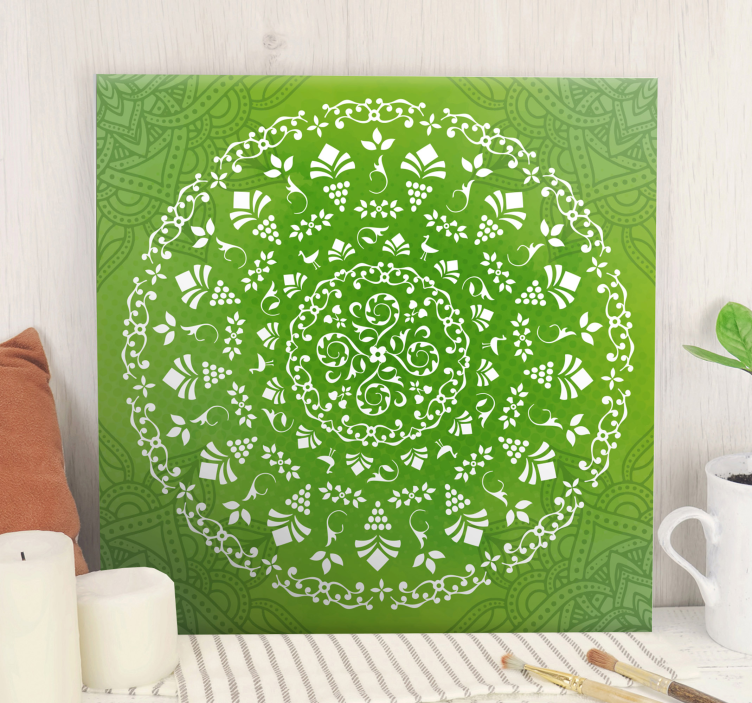 Grøn ornamental rund mandala lærred væg kunst - TenStickers