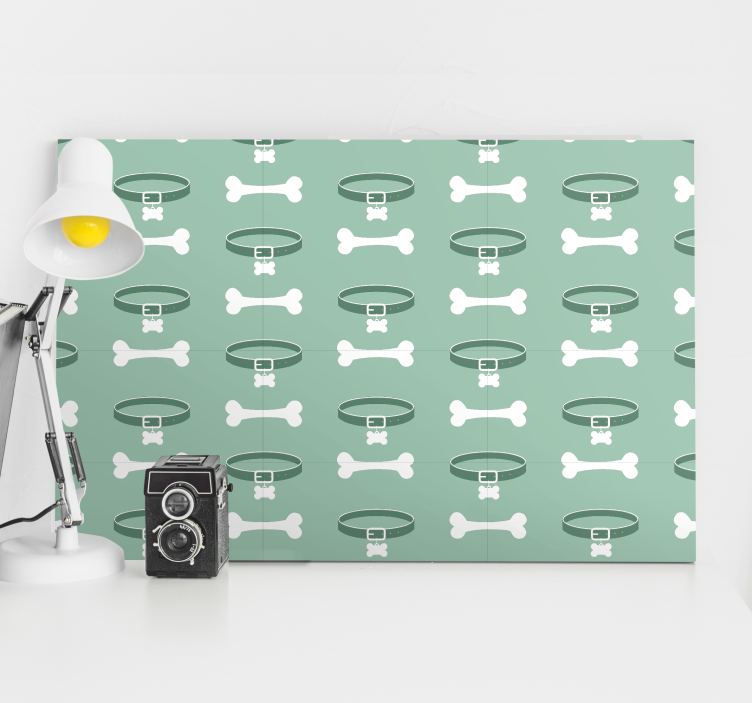 Hunde lærredsbillede med knogle og halsbånd mønster - TenStickers