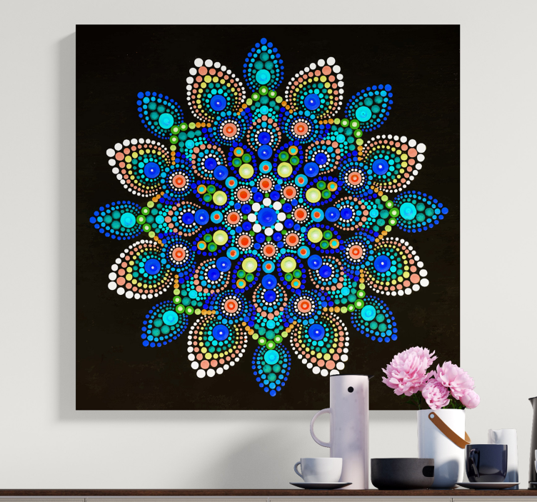 Mandala farverige prikker mandala lærred væg kunst - TenStickers