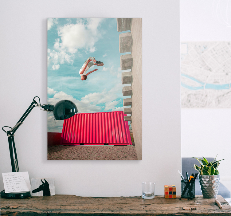 Parkour over mur lærredsbillede - TenStickers