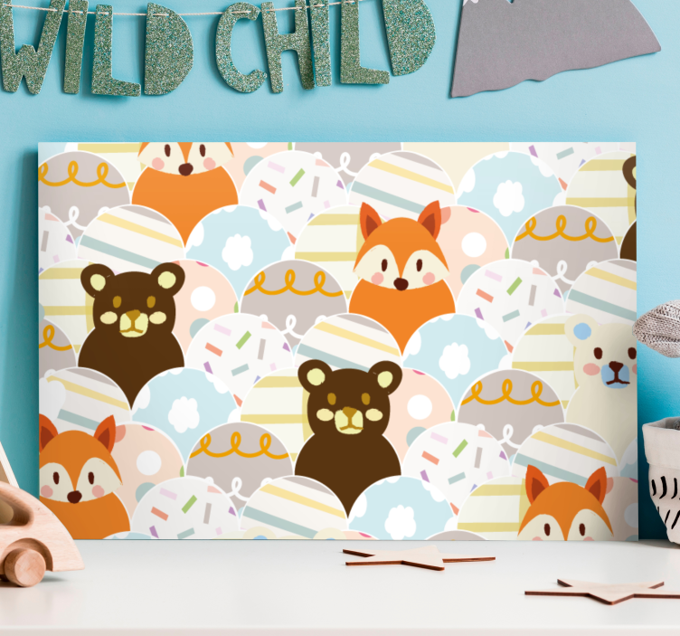 Patchwork bjørn og ræv design børnehave lærred - TenStickers