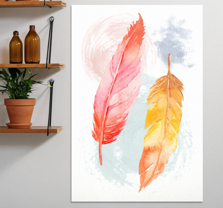 Pluma colorida invertidas lærred væg kunst - TenStickers