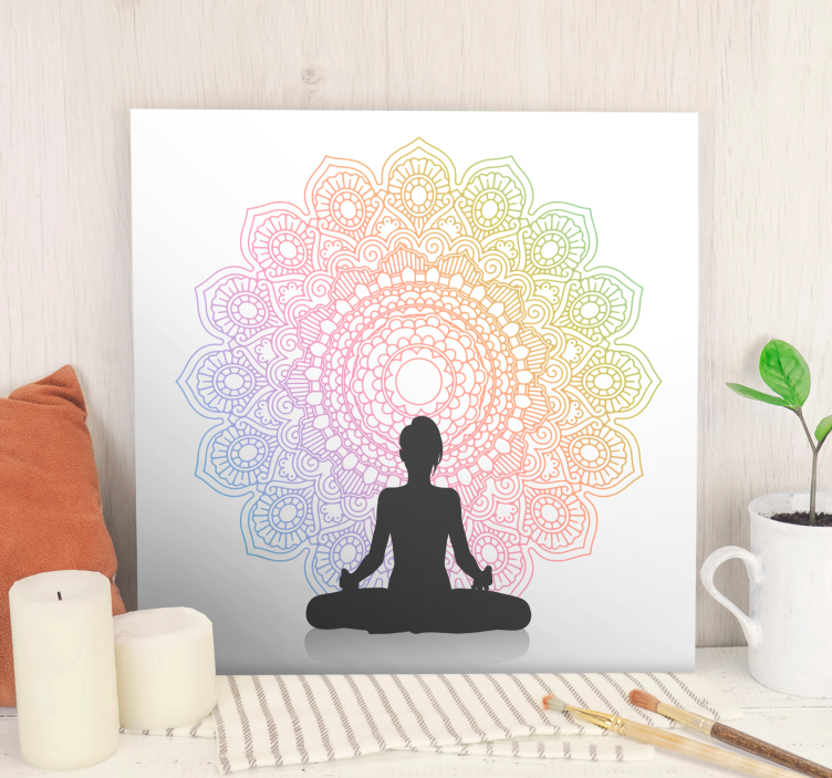 Regnbue yoga mandala lærred væg kunst - TenStickers