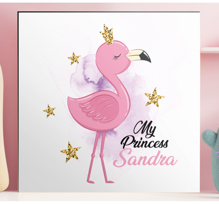 Sød flamingo prinsesse med navn lærred - TenStickers