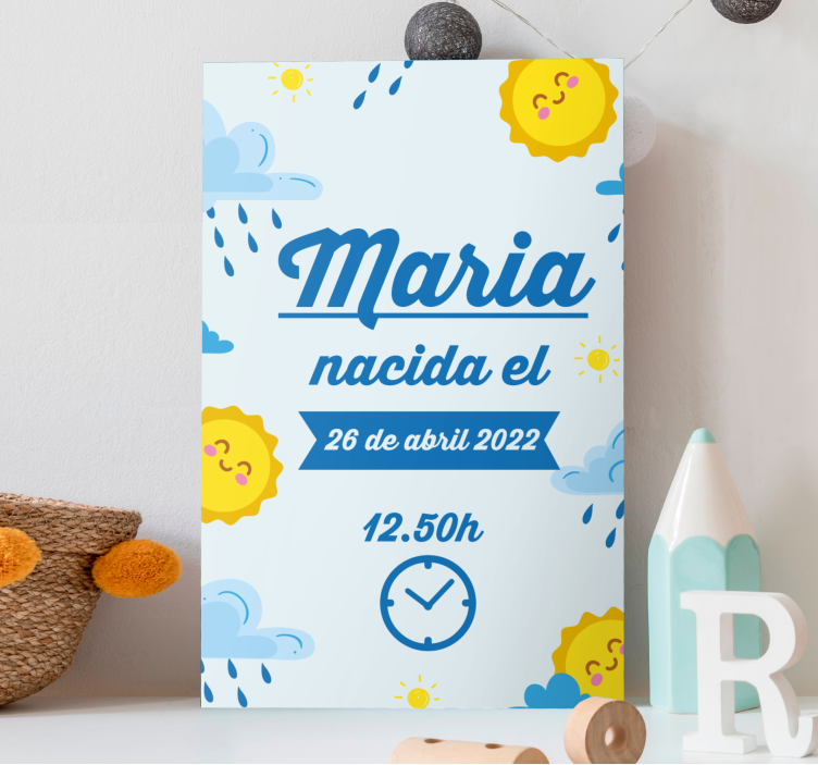 Solrig fødselsdag meddelelse baby lærredsbilleder - TenStickers