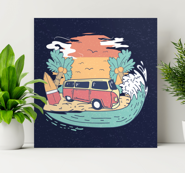 Surfing van scene by lærredsbillede - TenStickers