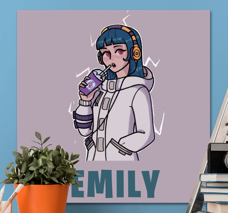 Tegneserie hovedtelefon pige soveværelse vægtryk - TenStickers