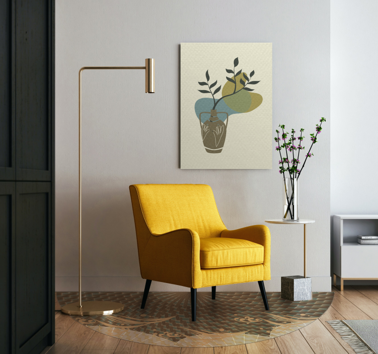 Vase med løv blomster og planter lærredsbillede - TenStickers