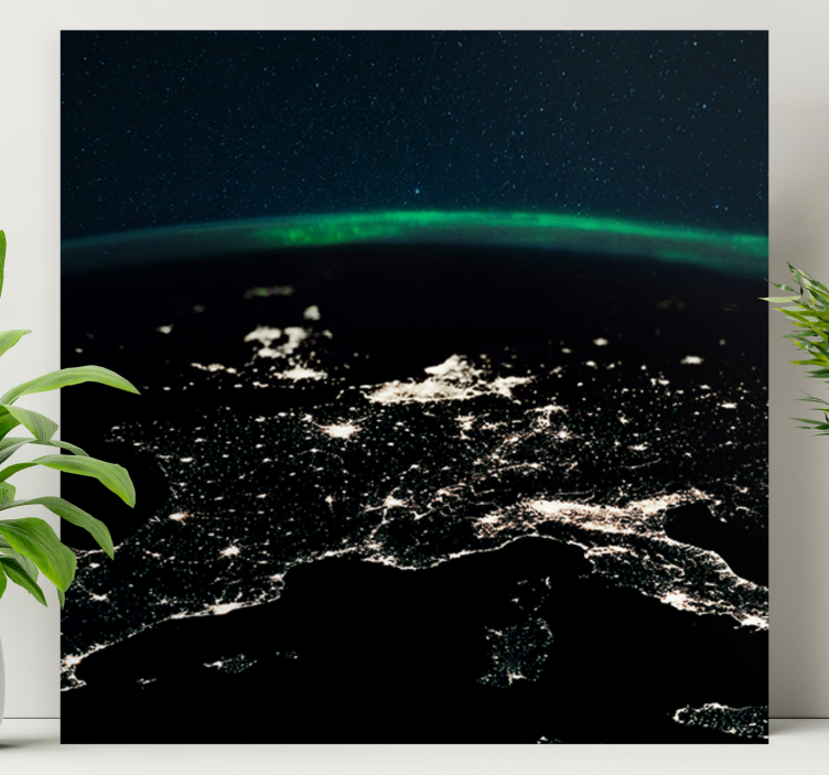 Verdenskort på lærred luftfoto nat udsigt - TenStickers