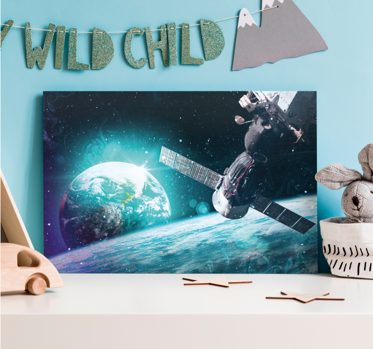 Verdenskort på lærred med rumsforskning motiv - TenStickers