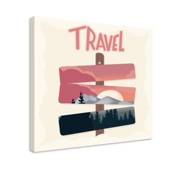 Vejskilte rejser illustration lærredskunst - TenStickers