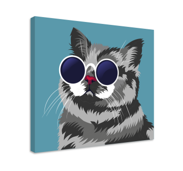 Sjovt maleri af en grå kat moderne kunsttryk på lærred - TenStickers