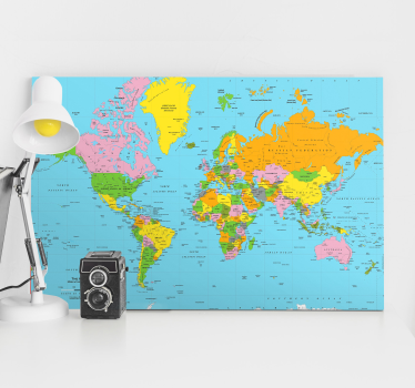Farvet atlas verdenskort kunst lærred - TenStickers