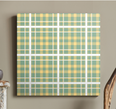 Gule, grønne og hvide gingham -vægprint til stuen - TenStickers