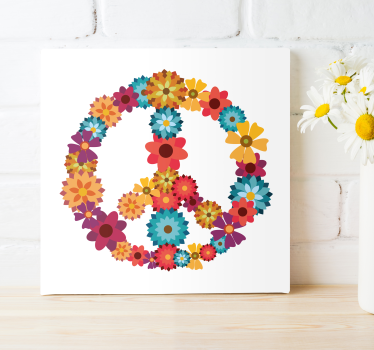 Blomstret hippie symbol lærredsbillede - TenStickers