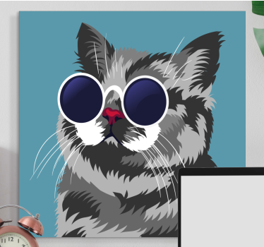 Sjovt maleri af en grå kat moderne kunsttryk på lærred - TenStickers