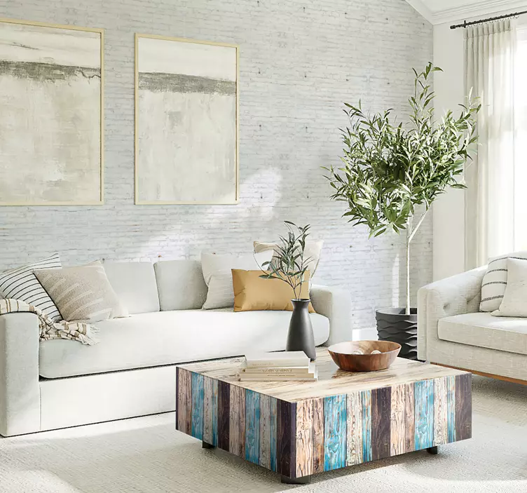 Malet træ stue væg indretning - TenStickers