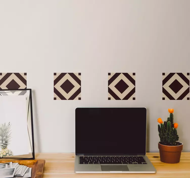 Vintage beige firkantet mønster fliser klistermærke - TenStickers