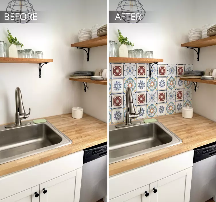 Smuk cement stil fliser klistermærke til køkken - TenStickers