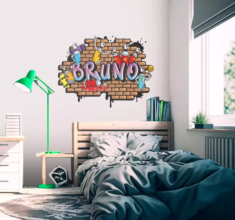 Tegneserie graffitti på murstensvæg sticker - TenStickers