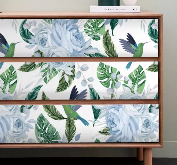 Tropisk kolibri blomstermotiv folie til møbler - TenStickers