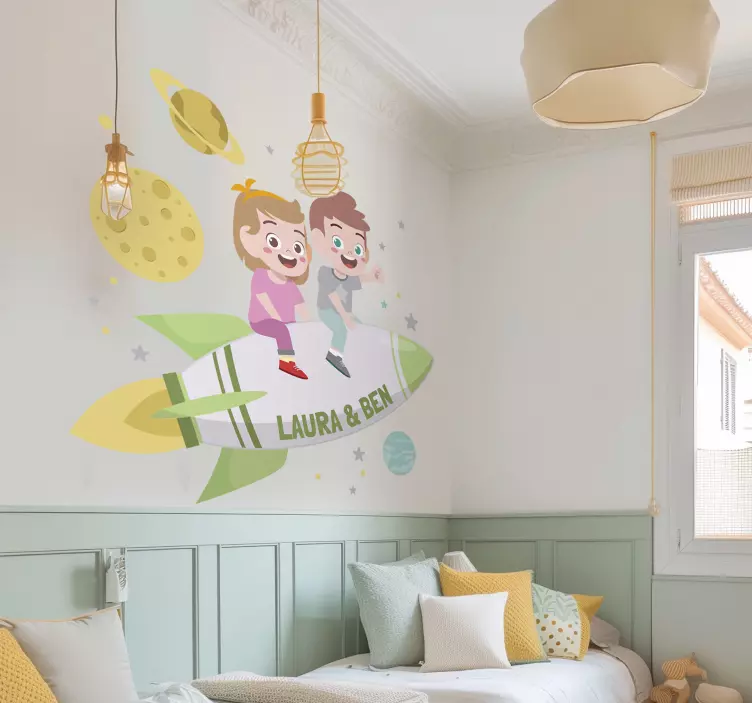 Brødre på en raket space sticker - TenStickers